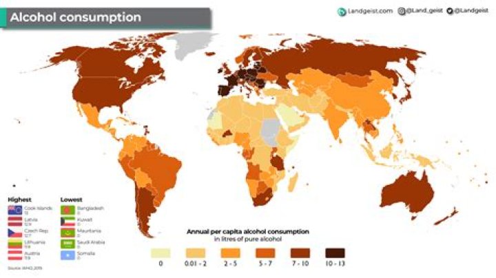 Alcohol Consumption By Country Worldwide [Map]